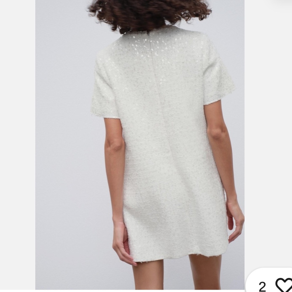 Zara white sequins fringed short sleeve shift mini dress - Picture 5 of 14